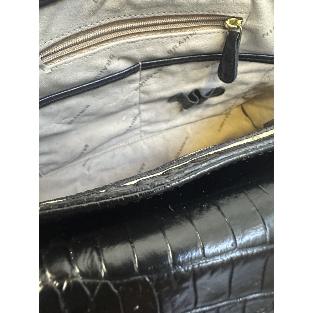 Brahmin Black Croc Embossed Leather Crossbody Style Bag Gold Hardware *No Strap - Picture 10 of 16